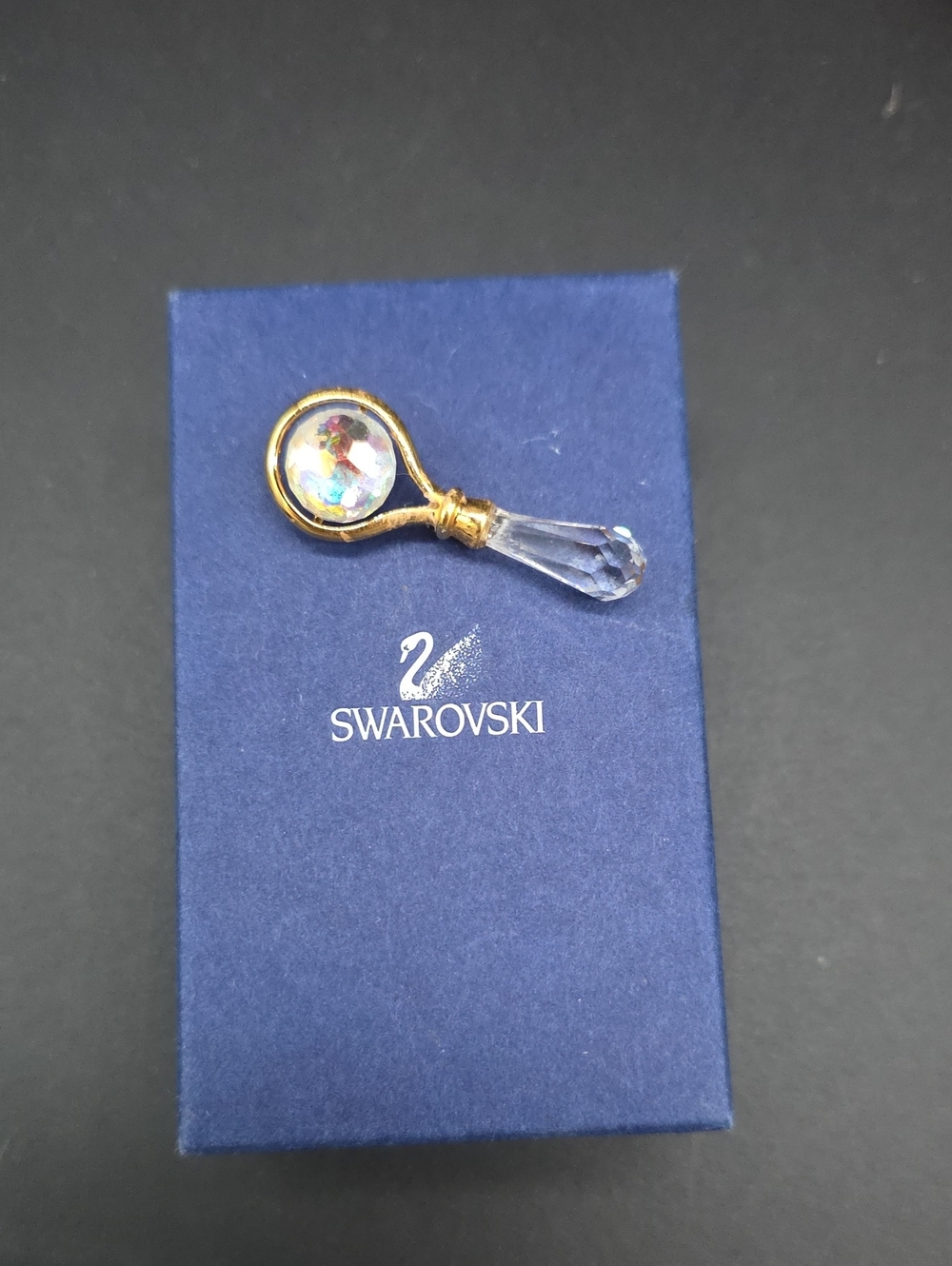 Swarovski Gold-Tone Aurora Borealis Crystal Miniture Baby Rattle Figure